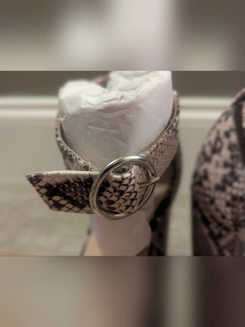 Snake Print Ankle Strap Block Heels